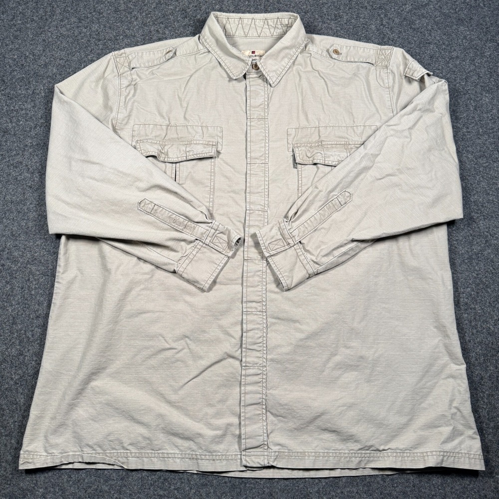 Vintage Woolrich Work Shirt Knaki Canvas Button Up Men's Size 2XL